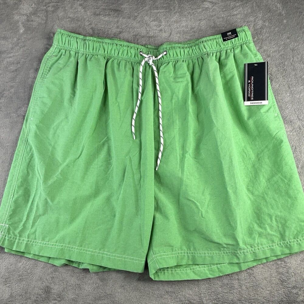 ROUNDTREEE & YORKE BIG MAN Swim‎ Trunks 2XB Lime Green Lined Shorts New $46